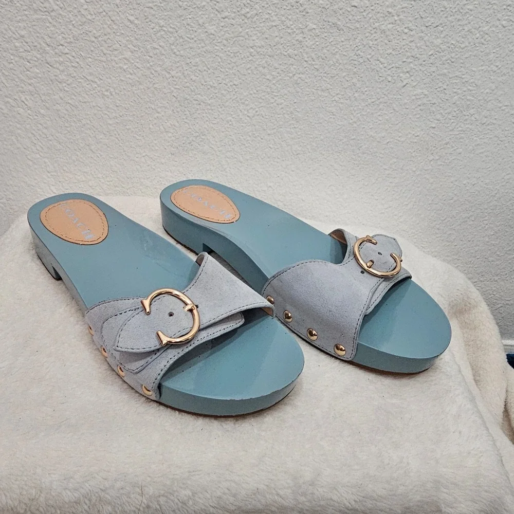 Coach Bleeker Suede Blue Sandals Women's Size 8 - Picture 3 of 7